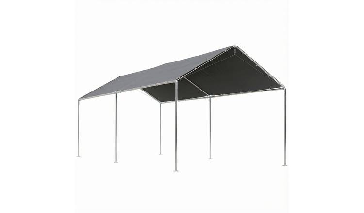 Outsunny 2 Room Galvanised Steel Polyethylene Carport – Grey