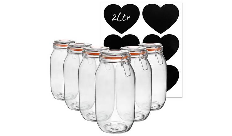 Argon Tableware Glass Storage Jars with Heart Labels - Pack of 6