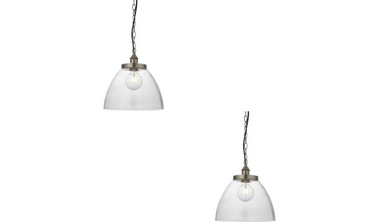 Loops Direct Set of 2 Steel and Glass Pendant Light - Brushed Silver