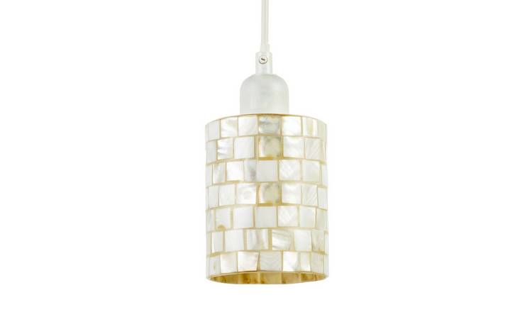 Happy Homewares Cream Cylindrical Mother of Pearl Mosaic Pendant Shade - 9cm