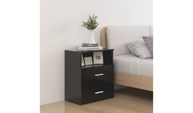 Walplus 2 Drawer Engineered Wood Bed Cabinet - Black - 50 x 32 x 60 cm