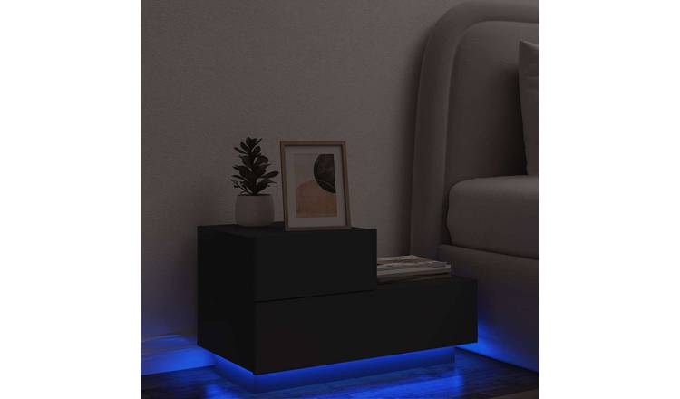Walplus LED Engineered Wood Bedside Cabinet - Black - 70 x 36 x 40.5 cm