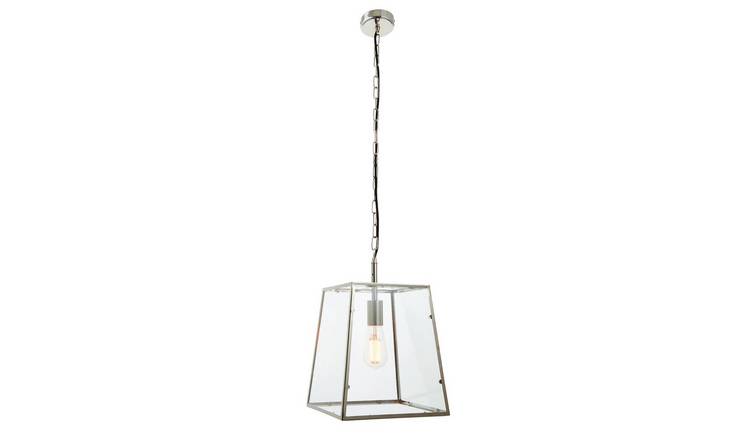 Loops Direct Steel and Glass Ceiling Pendant Light - Bright Nickel
