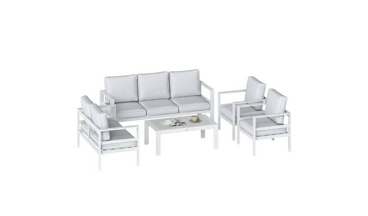 Outsunny 7 Seater Aluminium Garden Furniture Set - White