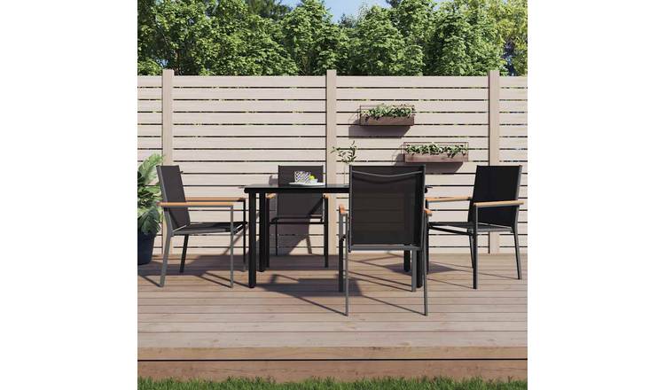 Walplus 4 Piece Textilene Garden Chairs - Black - 55 x 61.5 x 90 cm