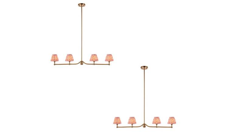 Loops Direct Set of 2 Steel LED Pendant Light Coral Pink - Brushed Brass