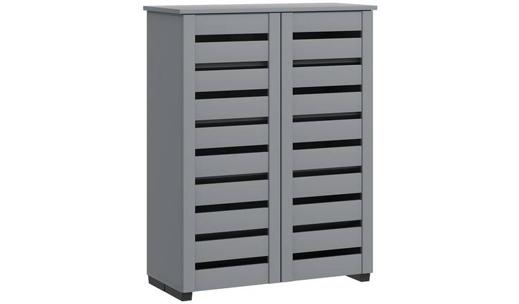HOMCOM 5-Tier Slim Shoe Storage Cabinet with 2 Slatted Doors - Dark Grey