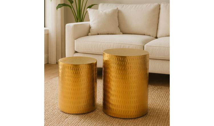 Orsina Templar Set of 2 Side Tables and Stools – Gold