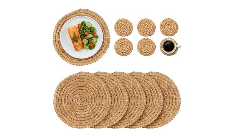 Argon Tableware 12 Piece Round Woven Palm Leaf Placemats & Coasters Set