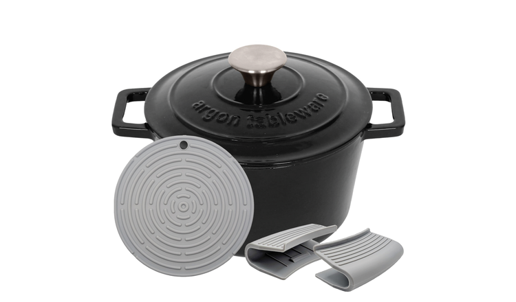 Argon Tableware Round Cast Iron Casserole Dish - Matt Black