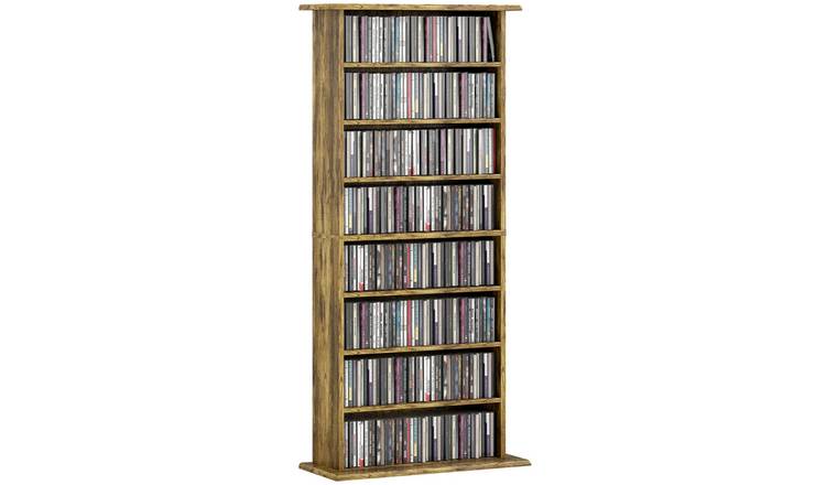 HOMCOM 8 Tier Adjustable CD Storage Shelf - Rustic Brown