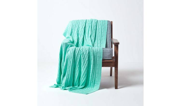 Homescapes Cotton Cable Knit Throw - 150 x 200 cm - Pastel Green