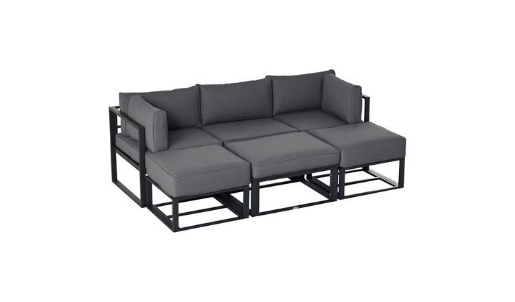 Outsunny 6 Piece Aluminium Sofa with Coffee Table and Cushions - Grey