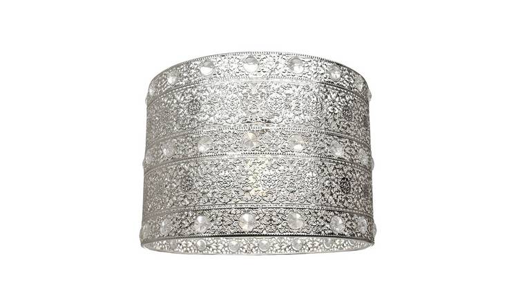 Happy Homewares Silver Antique Acrylic Gem Moroccan Pendant Shade - 24cm