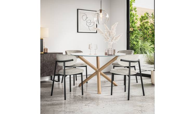 Furniture Online Malvern Round Glass Dining Table & 6 Myla Grey Chairs