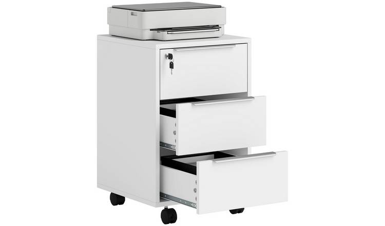 HOMCOM 3 Drawer Filing Cabinet for Home Office Drawer Lockable - White