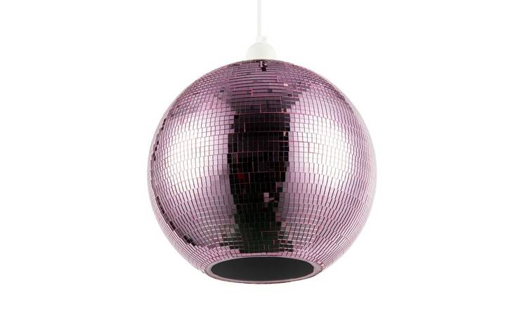 Happy Homewares Pink Shiny Disco Mosaic Ball in Mirrored Pendant Shade - 25cm