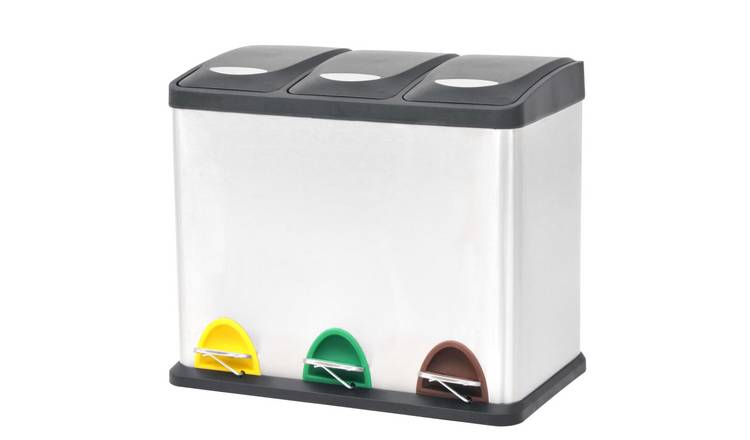 Walplus Recycling Pedal Bin Garbage - Silver and Black - 46 x 26.5 x 39.5 cm