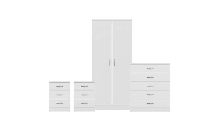 Vida Designs Riano Bedroom Set (Bedsides - 5 Drawer Chest - Wardrobe) - White
