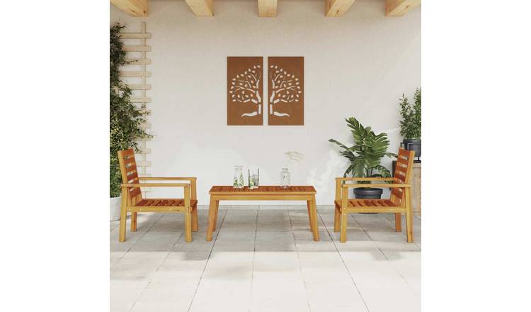 Walplus 3 Piece Solid Acacia Wood Garden Lounge Set - Brown - 103 x 58 x 45 cm