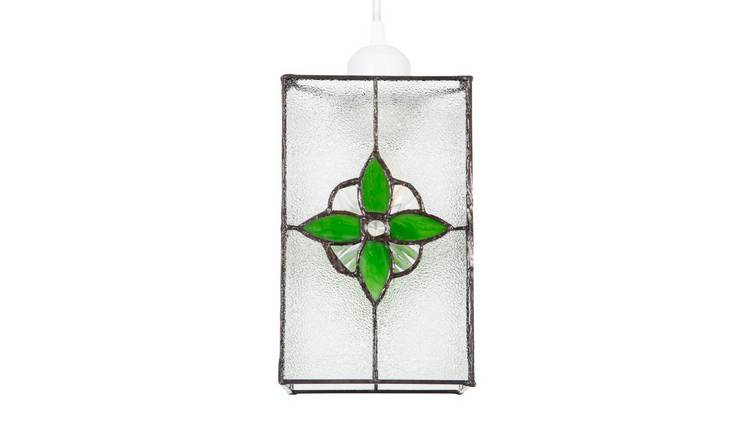 Happy Homewares Green Clear Glass Tiffany with Coloured Pendant Shade - 14cm