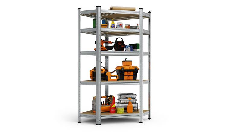 VonHaus 5 Tier Small Corner Heavy Duty Garage Shelving Unit - Silver