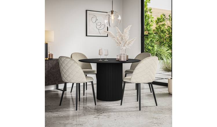 Furniture Online Arlo Raye Black Top w Blk Legs Dining Table & 6 Beige Chairs