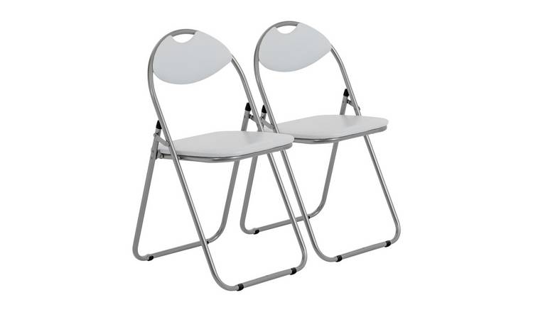 Harbour Housewares Padded Folding Chairs - White/Silver - Pack of 2