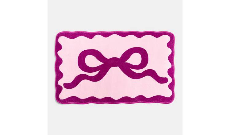 OHS Bow Velvet Bath Mat Soft Absorbent Shower Rug - Burgundy