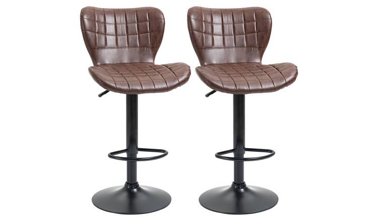HOMCOM Set of 2 PU Leather Bar Stools with Adjustable Height - Brown