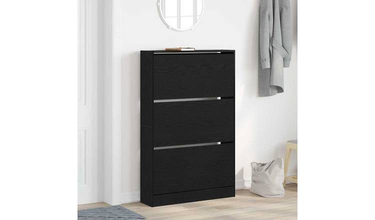 Walplus Engineered Wood Shoe Cabinet - Black Oak - 80 x 21 x 125.5 cm