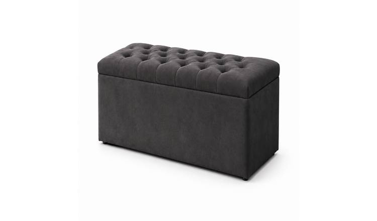 Comfy Deluxe Chesterfield Plush Velvet Storage Ottoman – Grey