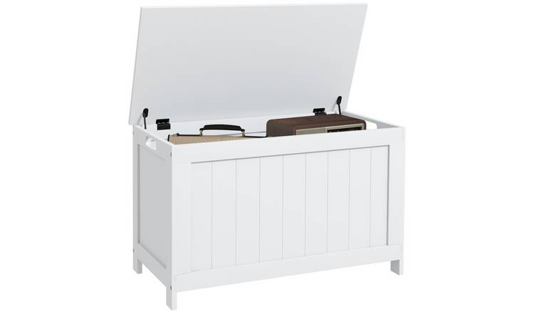 HOMCOM Wooden Fluted Lift Top Storage Chest - White