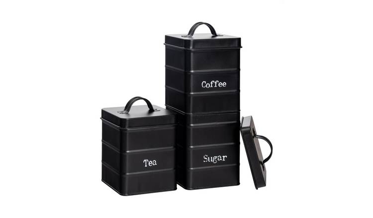 Harbour Housewares Vintage Metal Kitchen Tea Coffee Sugar Canisters - Black