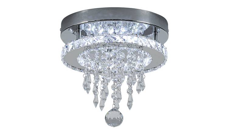 Living and Home Crystal Droplet Ceiling Light - Chrome