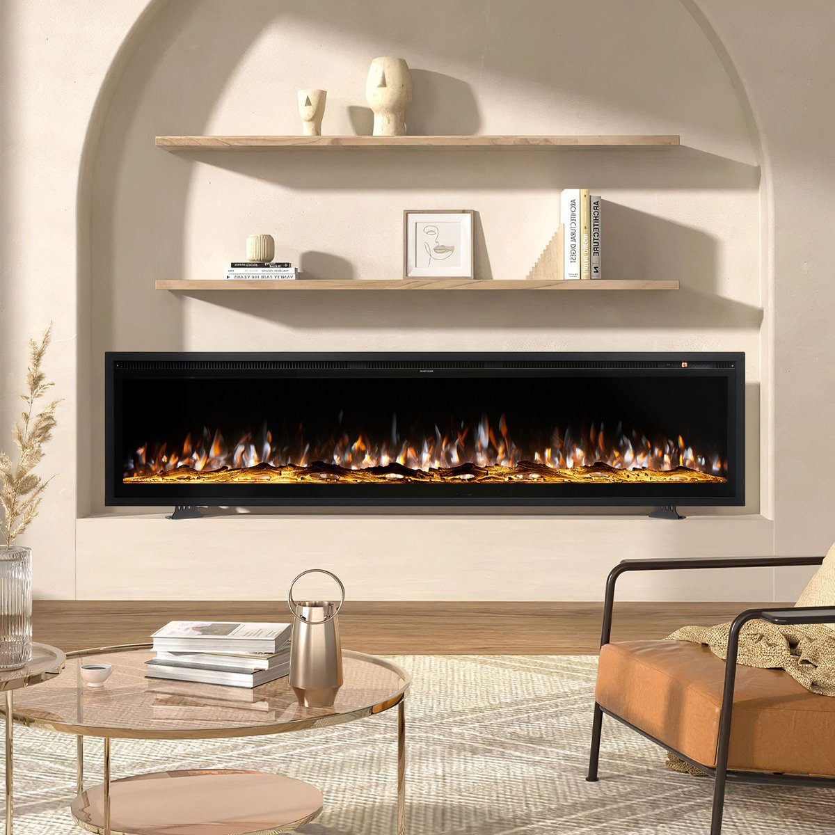 Living and Home 73 Inch Electric Fireplace with Remote - Black - Image 2