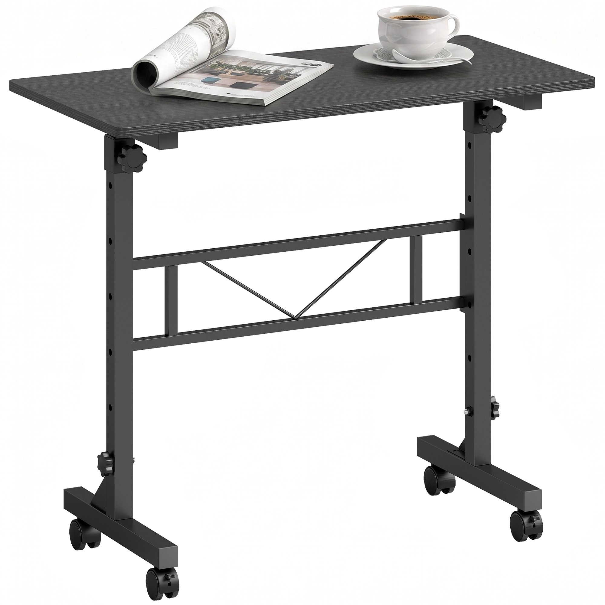 HOMCOM Steel Frame Overbed Table With Wheels and Brakes - Black - Image 2