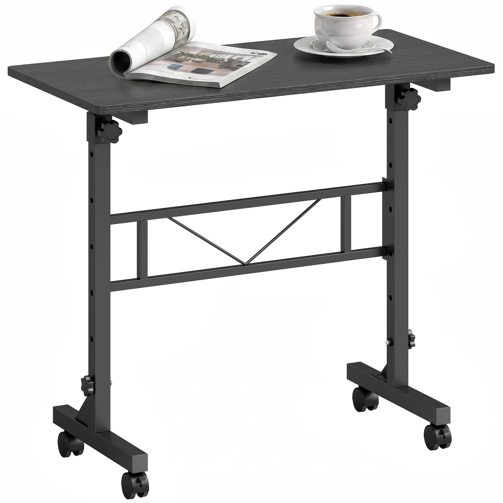 HOMCOM Steel Frame Overbed Table With Wheels and Brakes - Black - Image 2