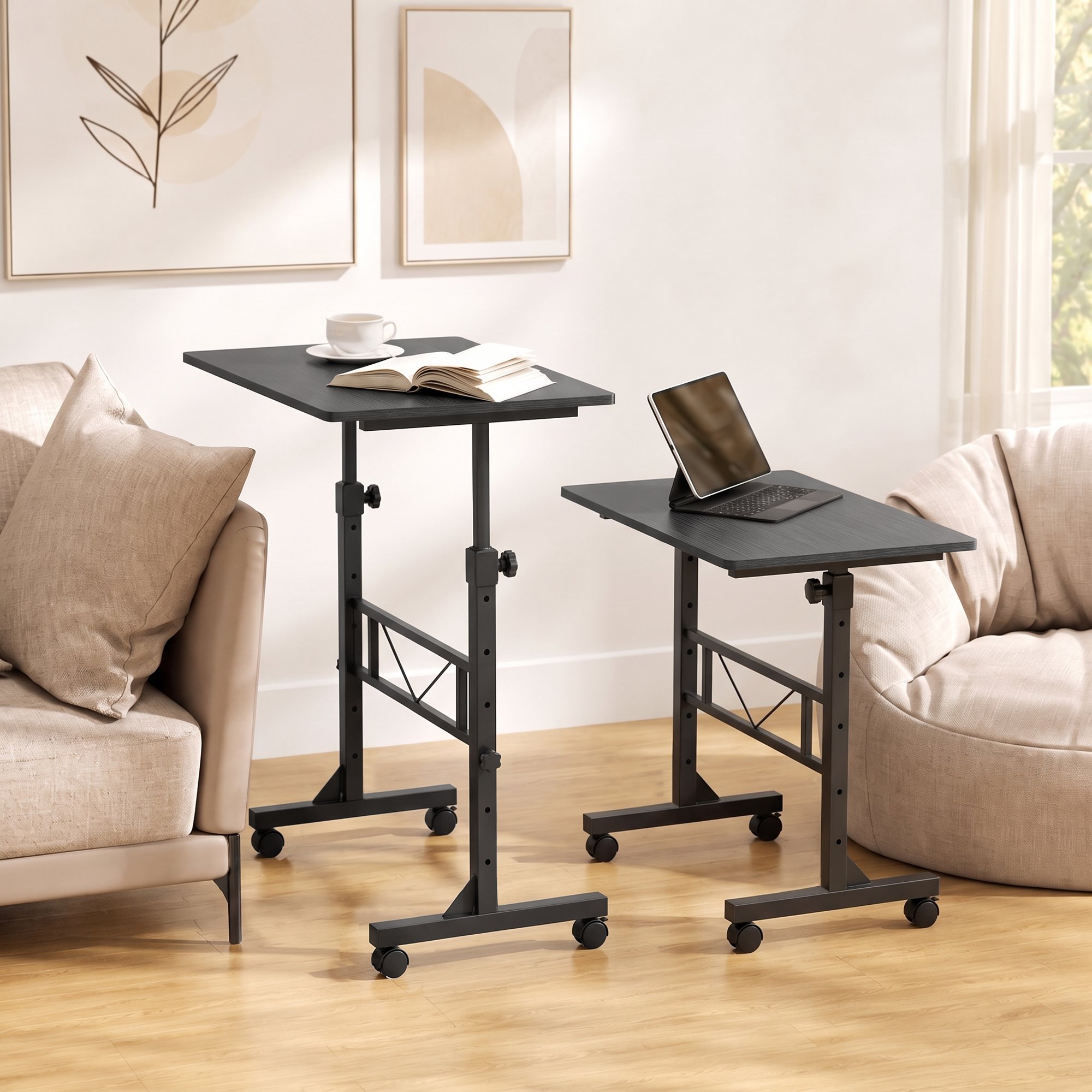 HOMCOM Steel Frame Overbed Table With Wheels and Brakes - Black - Image 3