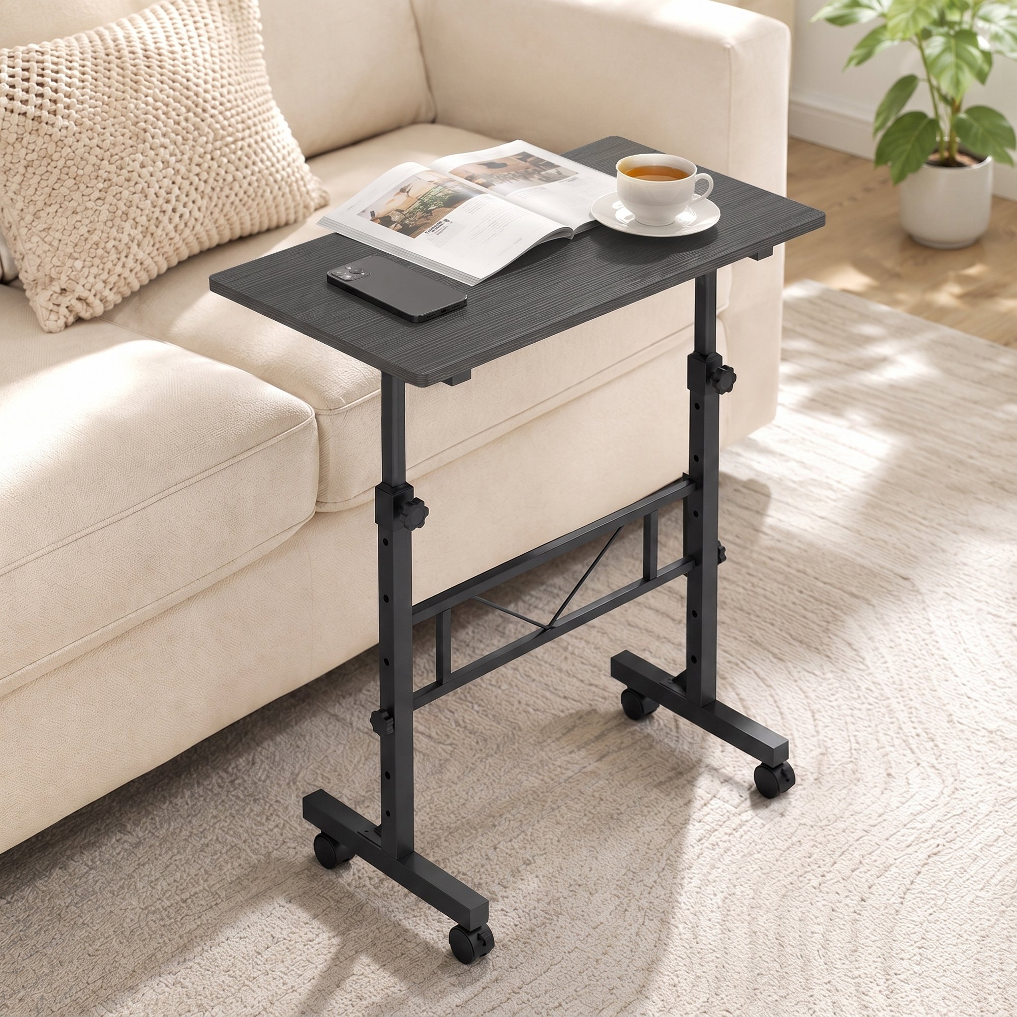 HOMCOM Steel Frame Overbed Table With Wheels and Brakes - Black - Image 4