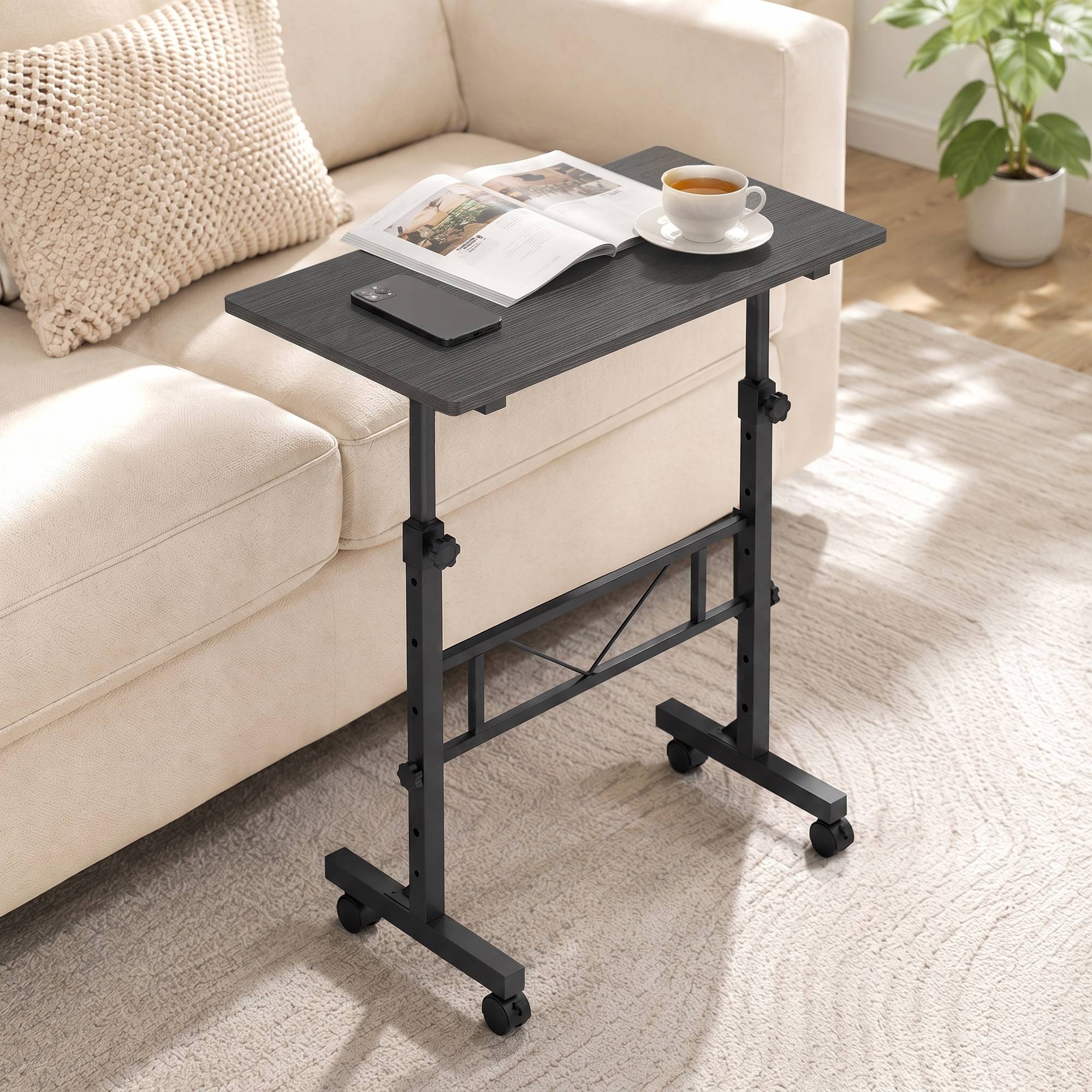 HOMCOM Steel Frame Overbed Table With Wheels and Brakes - Black - Image 4