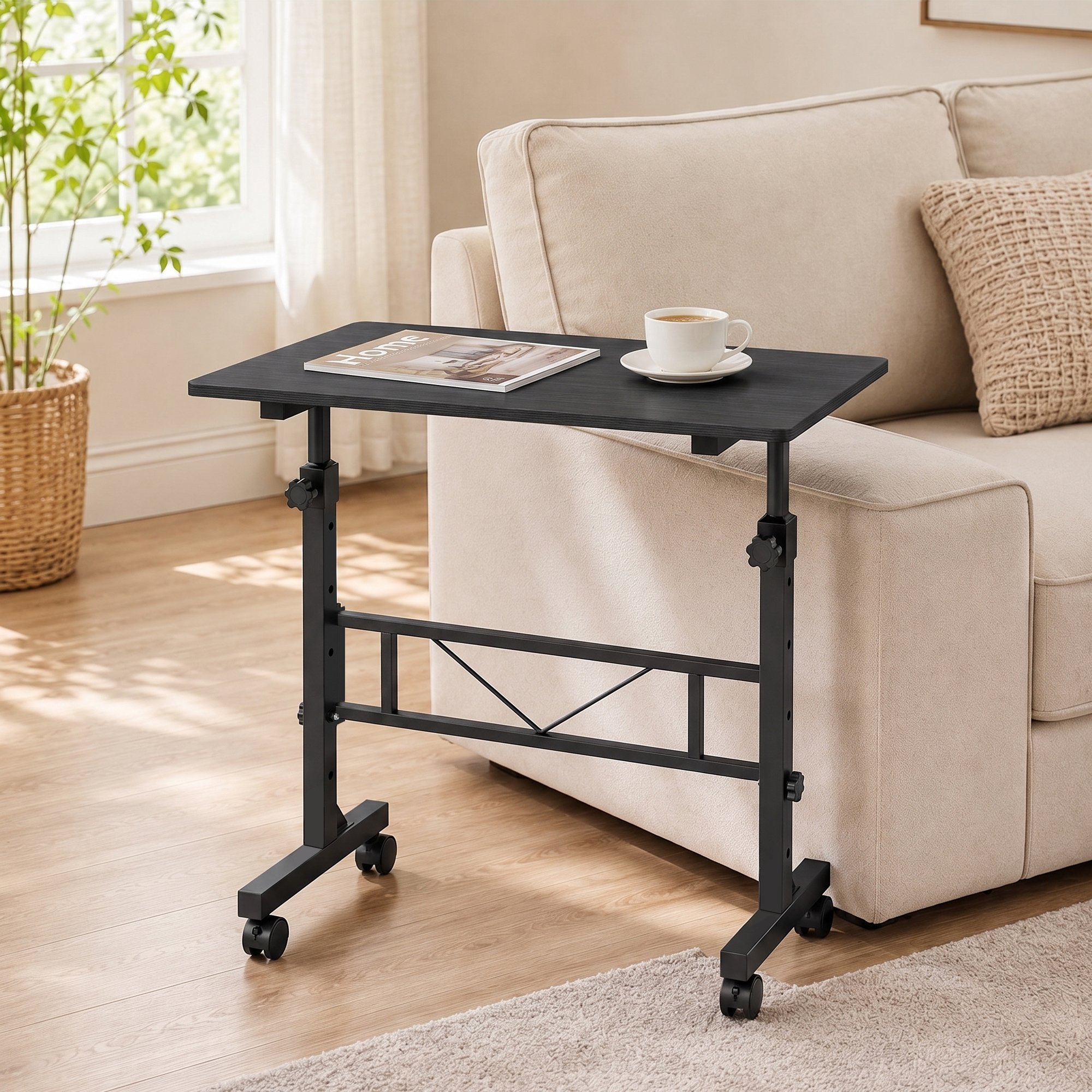 HOMCOM Steel Frame Overbed Table With Wheels and Brakes - Black - Image 6