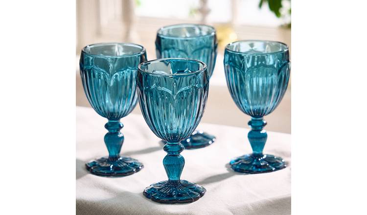 Dibor Set of 4 Paisley 280ml Glass Wine Glasses - Blue
