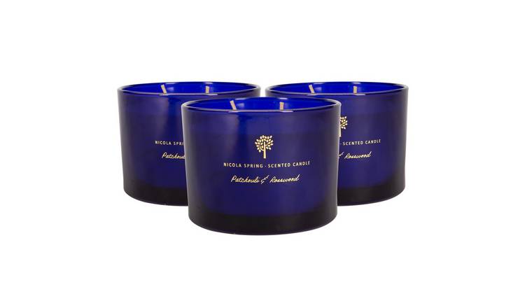 Nicola Spring 350ml Soy Wax Scented Candles Pack of 3 - Patchouli & Rosewood