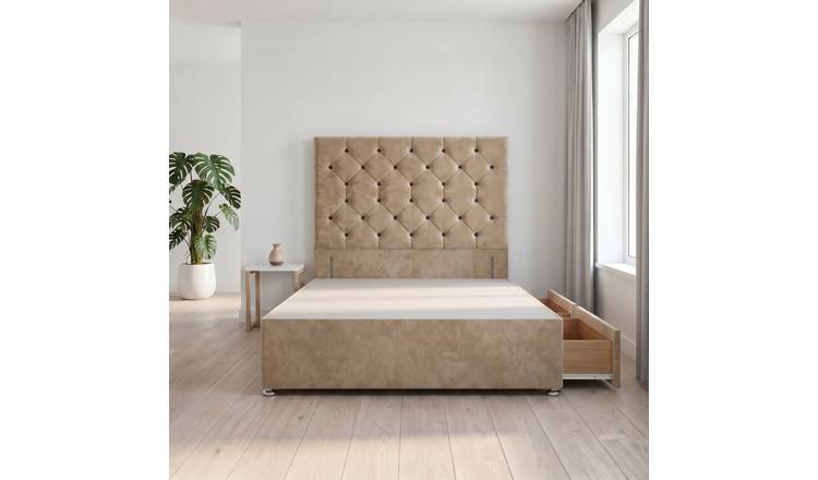 Somnior Diamante Velvet 6FT Super King 2 Drawer Divan Bed Base - Beige
