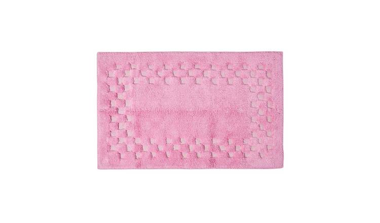 Homescapes Cotton Check Border Bath Mat - Pink