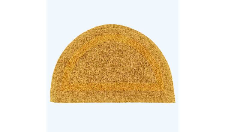 Homescapes Cotton Reversible Semi Circle Bath Mat - Mustard Yellow