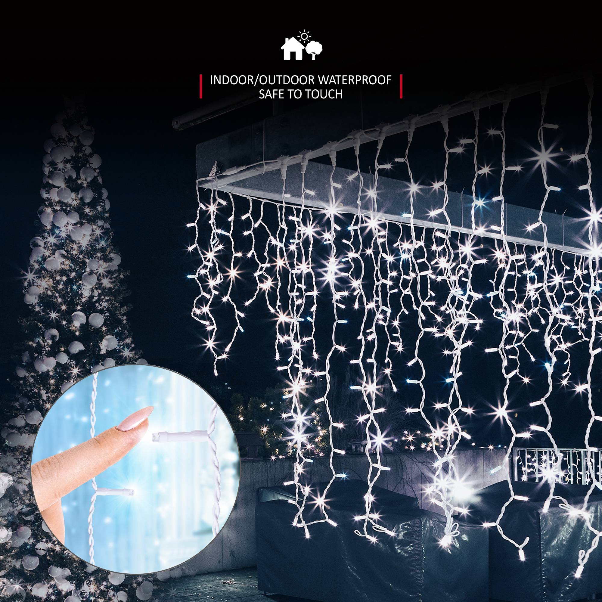 NETTA 240 LED 7.5m Outdoor Icicle Christmas Lights with Timer - Cool White - Image 4