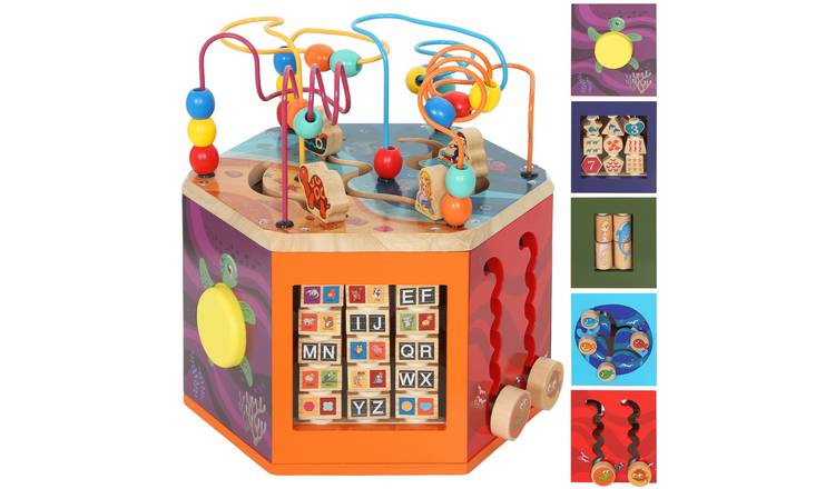 AIYAPLAY Wooden Bead Maze Pattern Sorter Baby Activity Cube - Multicolored