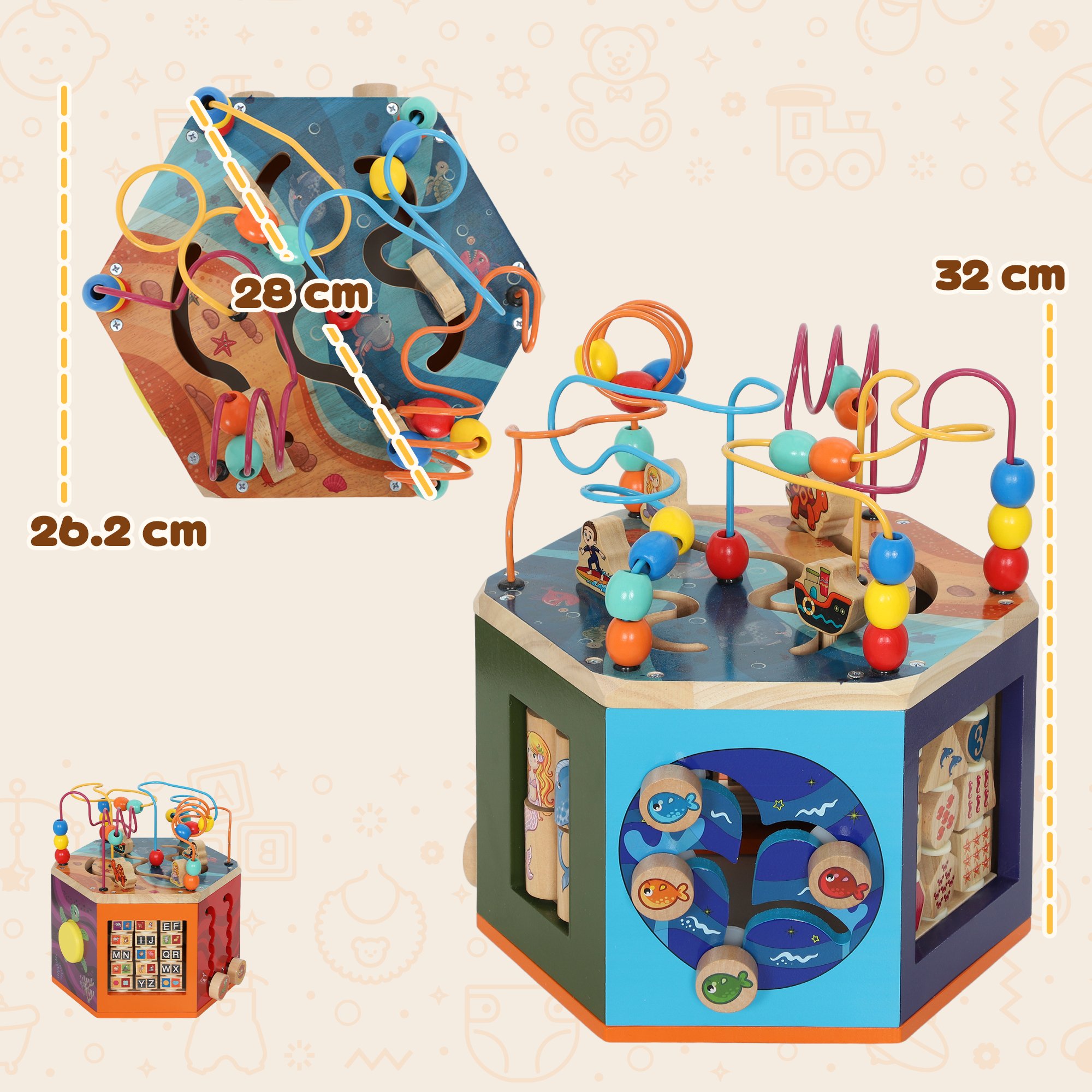 AIYAPLAY Wooden Bead Maze Pattern Sorter Baby Activity Cube - Multicolored - Image 2